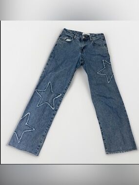 Ashley Mason Star Patch Jeans Size 00/23 Y2K Straight Leg